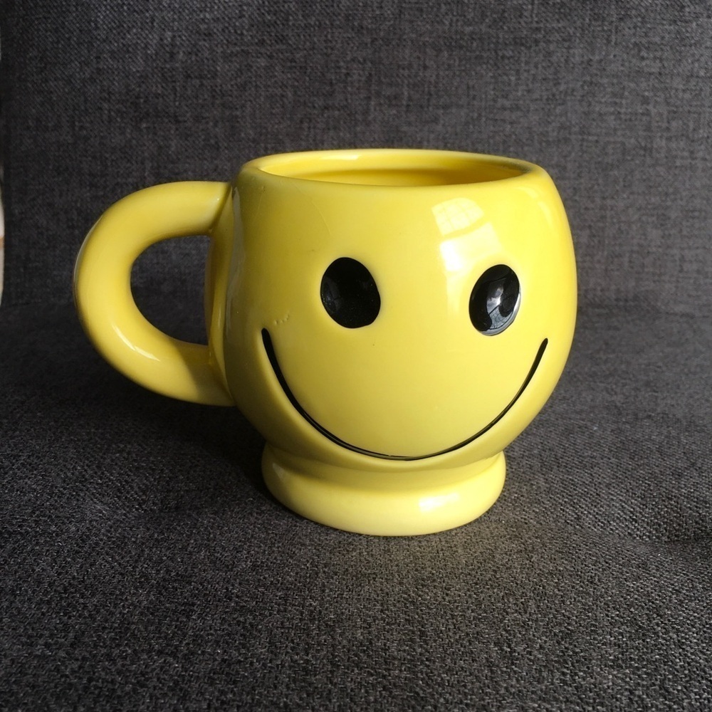Yellow Black Smiley Face Mug 12 oz